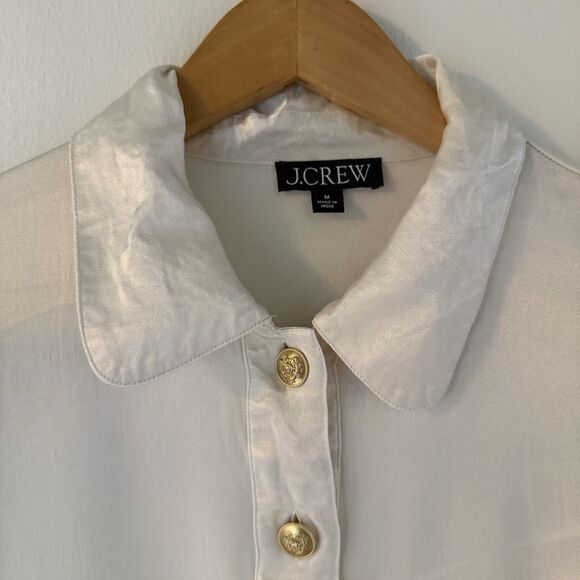 J Crew Women’s M Button Up Blouse Ivory Lady Shirt Jacket Collared Shirt - Picture 2 of 6